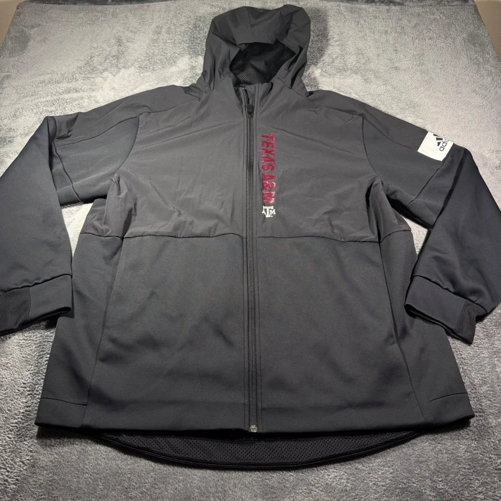 Adidas Texas A&M Aggies Mens XL Full Zip Hooded Jacket Grey Activewear Logo